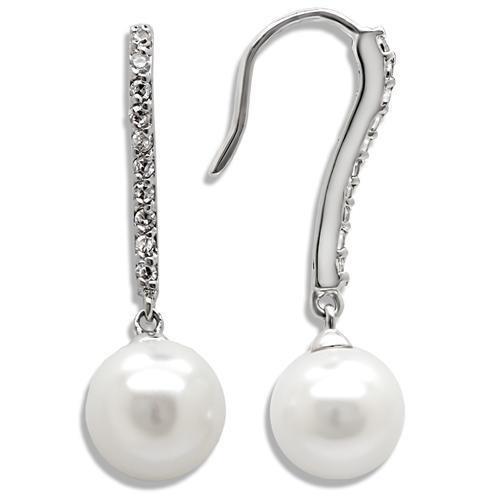 JCE1565 Rhodium Brass Earrings with Synthetic Pearl in White-Default Title