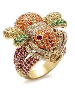 JCE1603 Imitation Gold Brass Ring with Synthetic Corundum in Ruby
