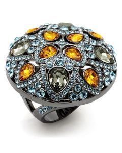 JCE1636 TIN Cobalt Black Brass Ring with Top Grade Crystal  in Multi Color