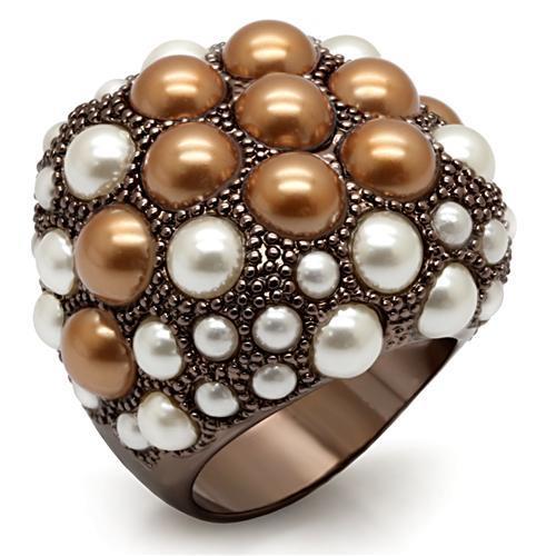 JCE1662 Chocolate Gold Brass Ring with Synthetic Pearl in Multi Color