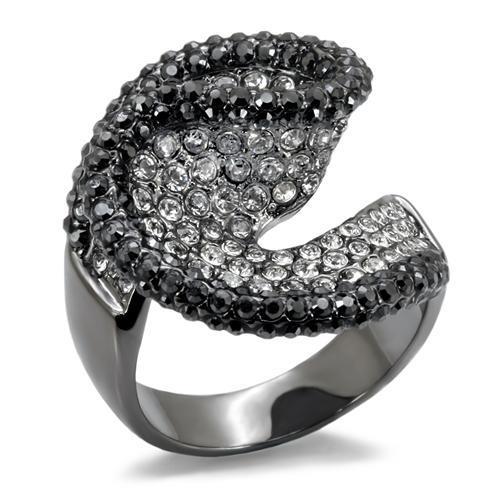 JCE1678 TIN Cobalt Black Brass Ring with Top Grade Crystal  in Jet