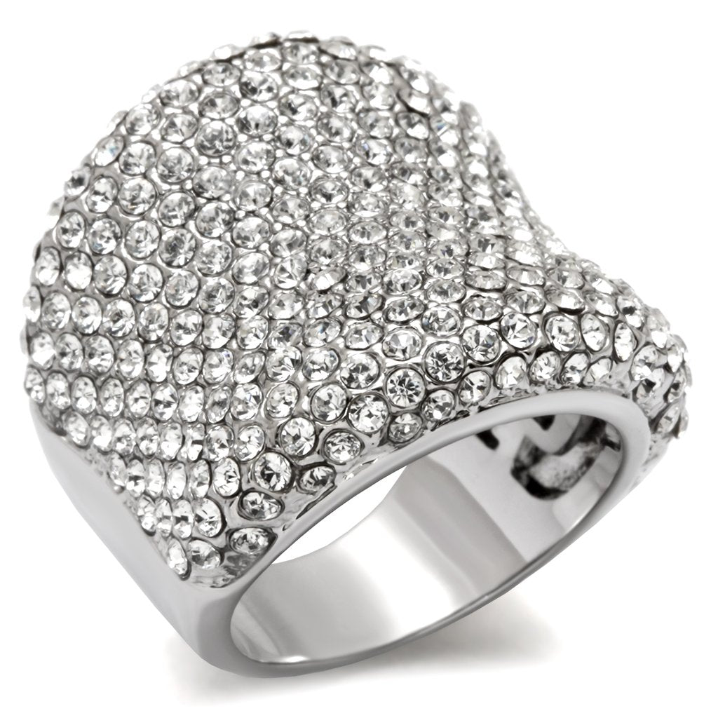 JCE1765 Rhodium Brass Ring with Top Grade Crystal  in Clear