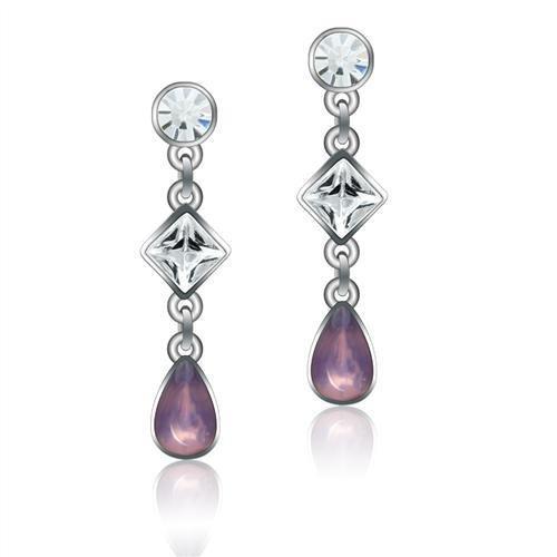 JCE1983 Rhodium White Metal Earrings with Top Grade Crystal  in Clear