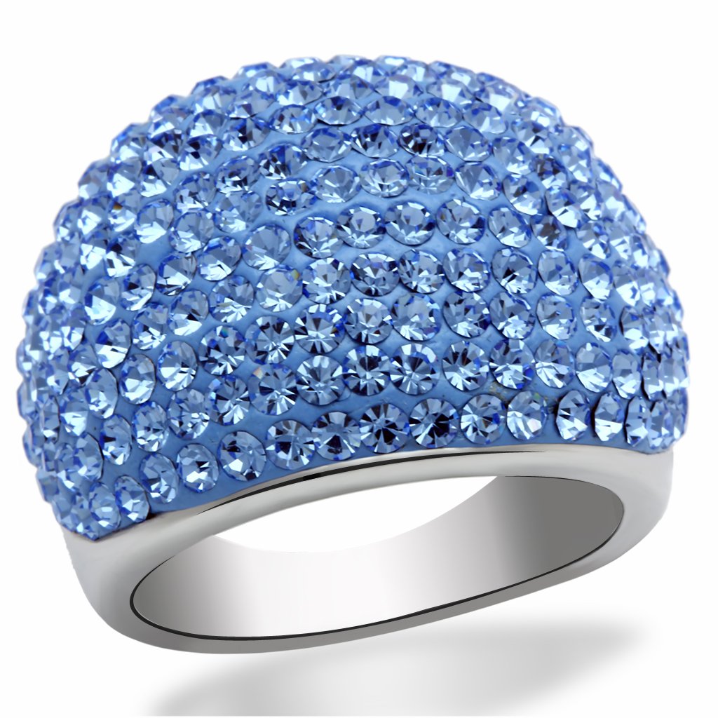 JCE2083 Rhodium Brass Ring with Top Grade Crystal  in Light Sapphire