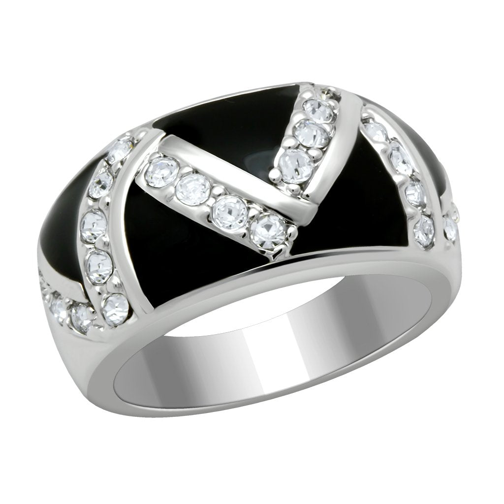 JCE2094 Rhodium Brass Ring with Top Grade Crystal  in Clear