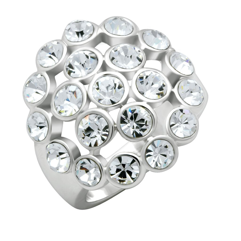 JCE2096 Rhodium Brass Ring with Top Grade Crystal  in Clear