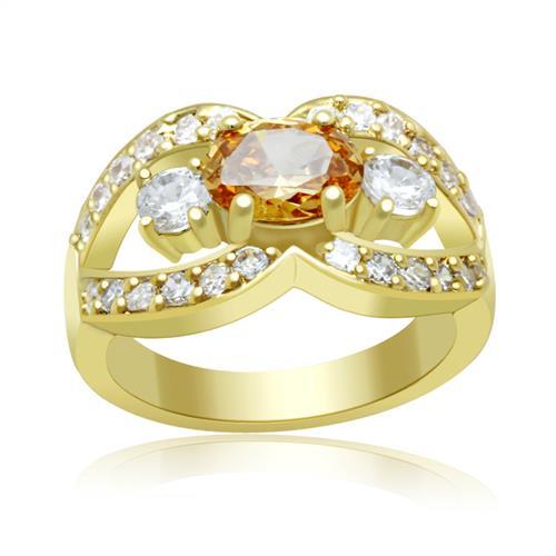 JCE2099 Gold Brass Ring with AAA Grade CZ  in Champagne
