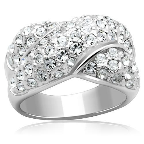 JCE2101 Rhodium Brass Ring with Top Grade Crystal  in Clear