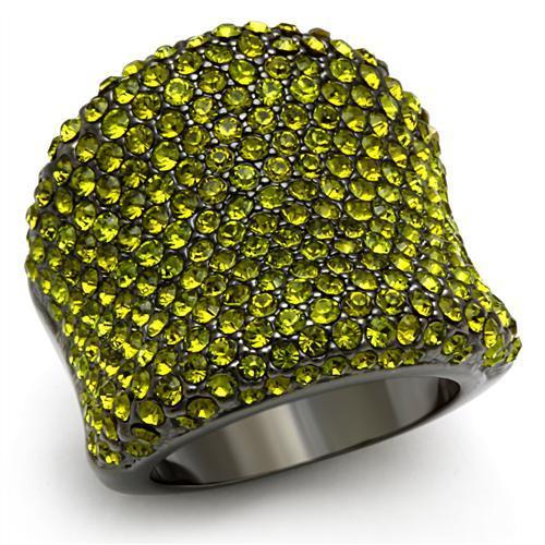 JCE2185 TIN Cobalt Black Brass Ring with Top Grade Crystal  in Olivine color