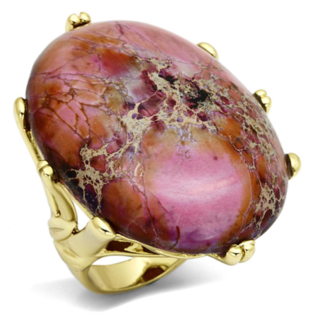JCE2432 Gold Brass Ring with Synthetic Jade in Light Amethyst