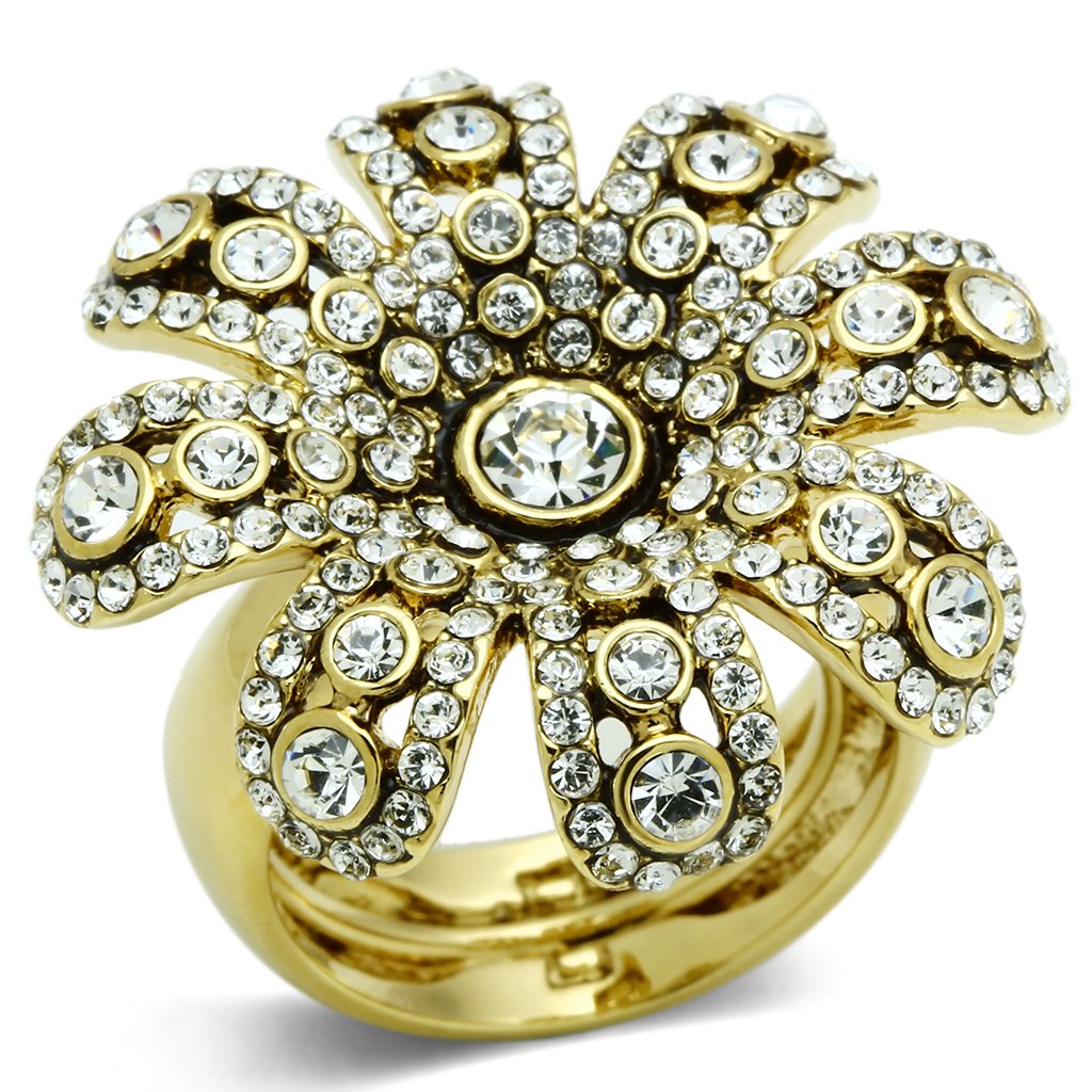 JCE2465 Gold Brass Ring with Top Grade Crystal  in Clear