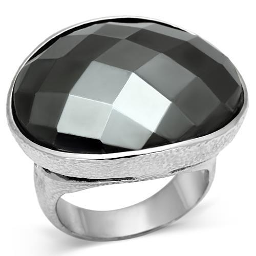 JCE2470 Rhodium Brass Ring with Synthetic Hematite in Hematite