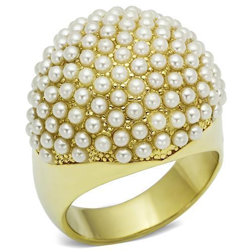 JCE2471 Gold Brass Ring with Synthetic Pearl in White