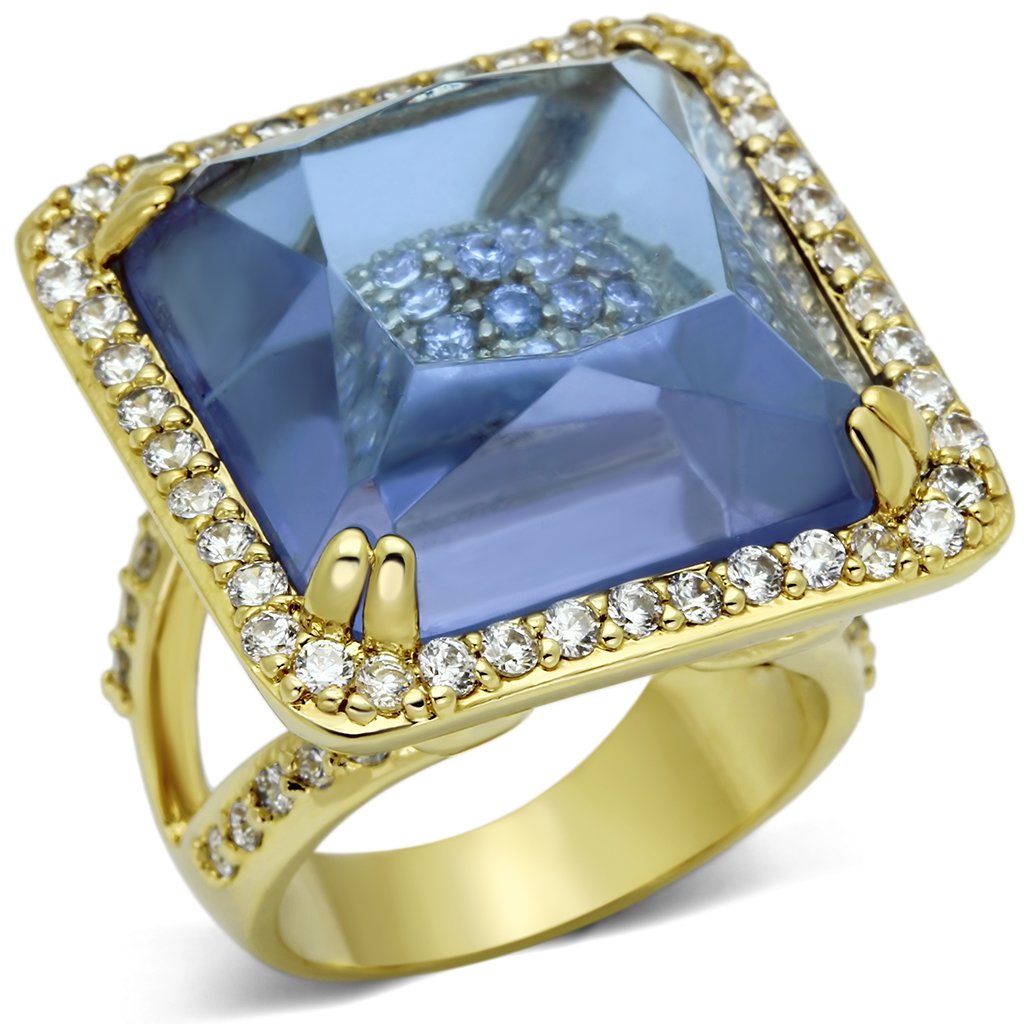JCE2511 Gold Brass Ring with Synthetic Synthetic Glass in Light Amethyst