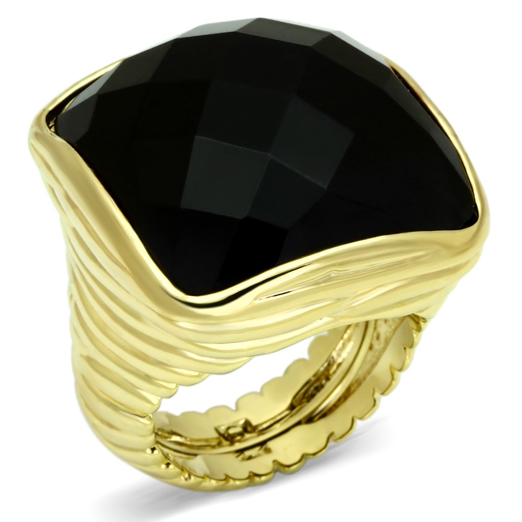 JCE2519 Gold Brass Ring with AAA Grade CZ  in Jet
