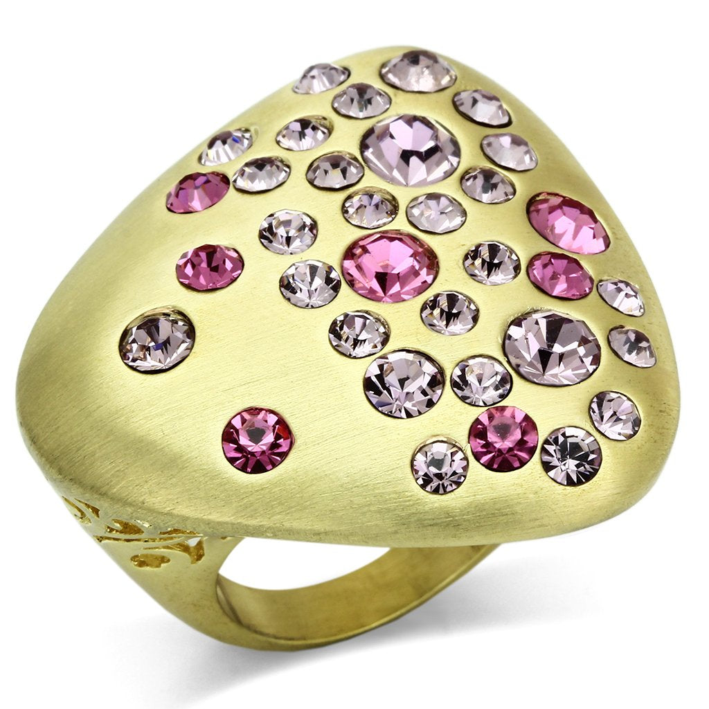 JCE2534 Gold & Brush Brass Ring with Top Grade Crystal  in Multi Color