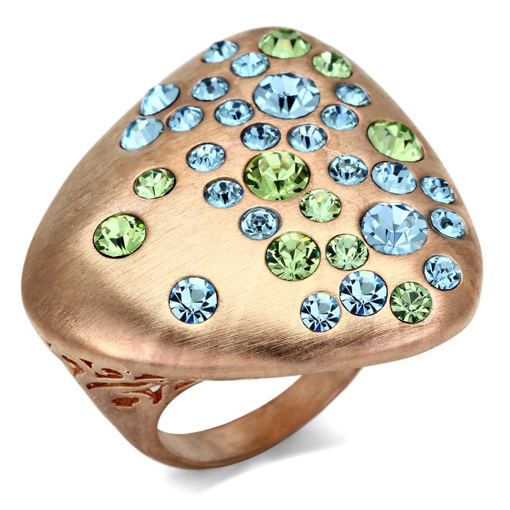 JCE2535 Rose Gold Brass Ring with Top Grade Crystal  in Multi Color