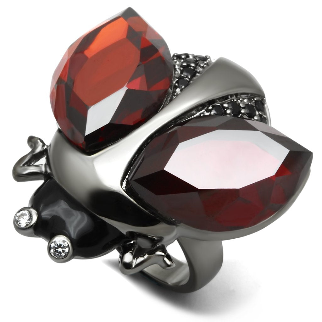 JCE2601 Ruthenium Brass Ring with AAA Grade CZ  in Garnet