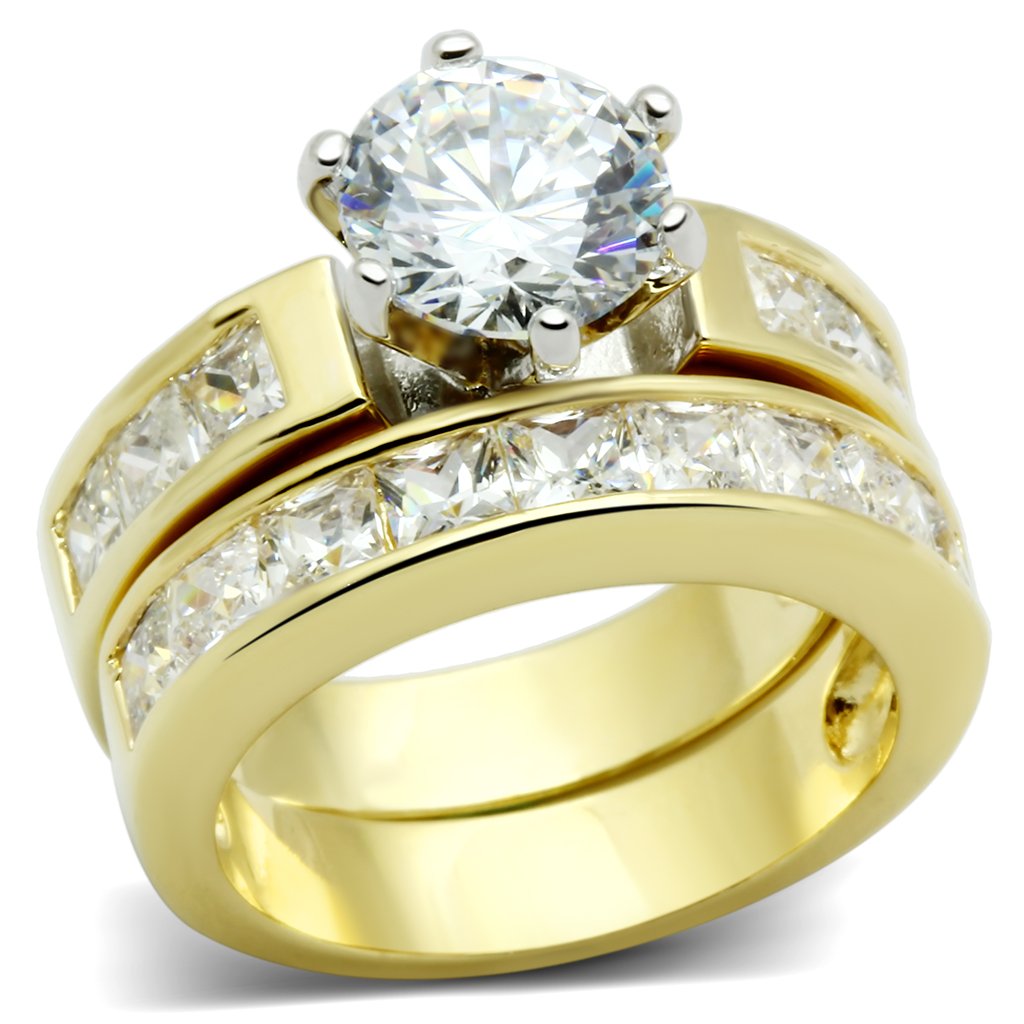 JCE2603 Gold+Rhodium Brass Ring with AAA Grade CZ  in Clear