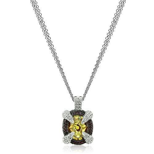 JCE2641 Rhodium+Hematite Brass Chain Pendant with AAA Grade CZ  in Topaz