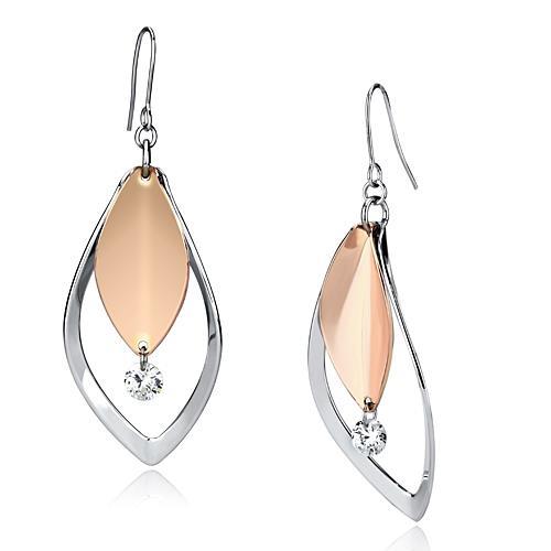 JCE2684 Rose Gold + Rhodium Iron Earrings with AAA Grade CZ  in Clear