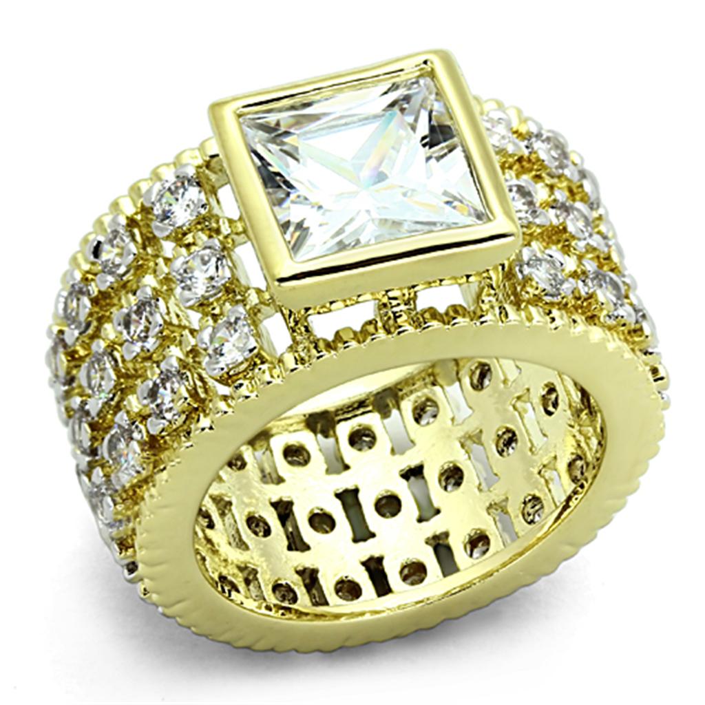 JCE3002 Gold+Rhodium Brass Ring with AAA Grade CZ  in Clear