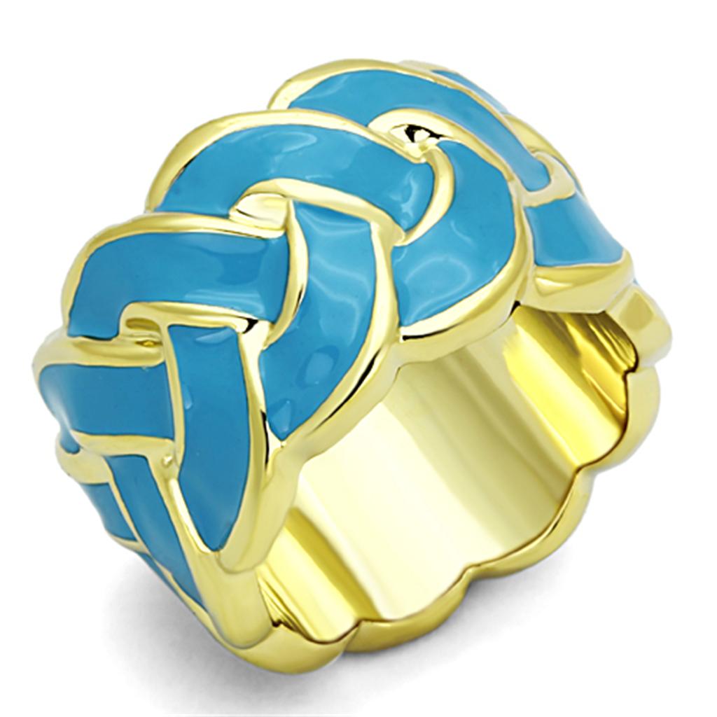 JCE3010 Gold Brass Ring with Epoxy  in Sea Blue