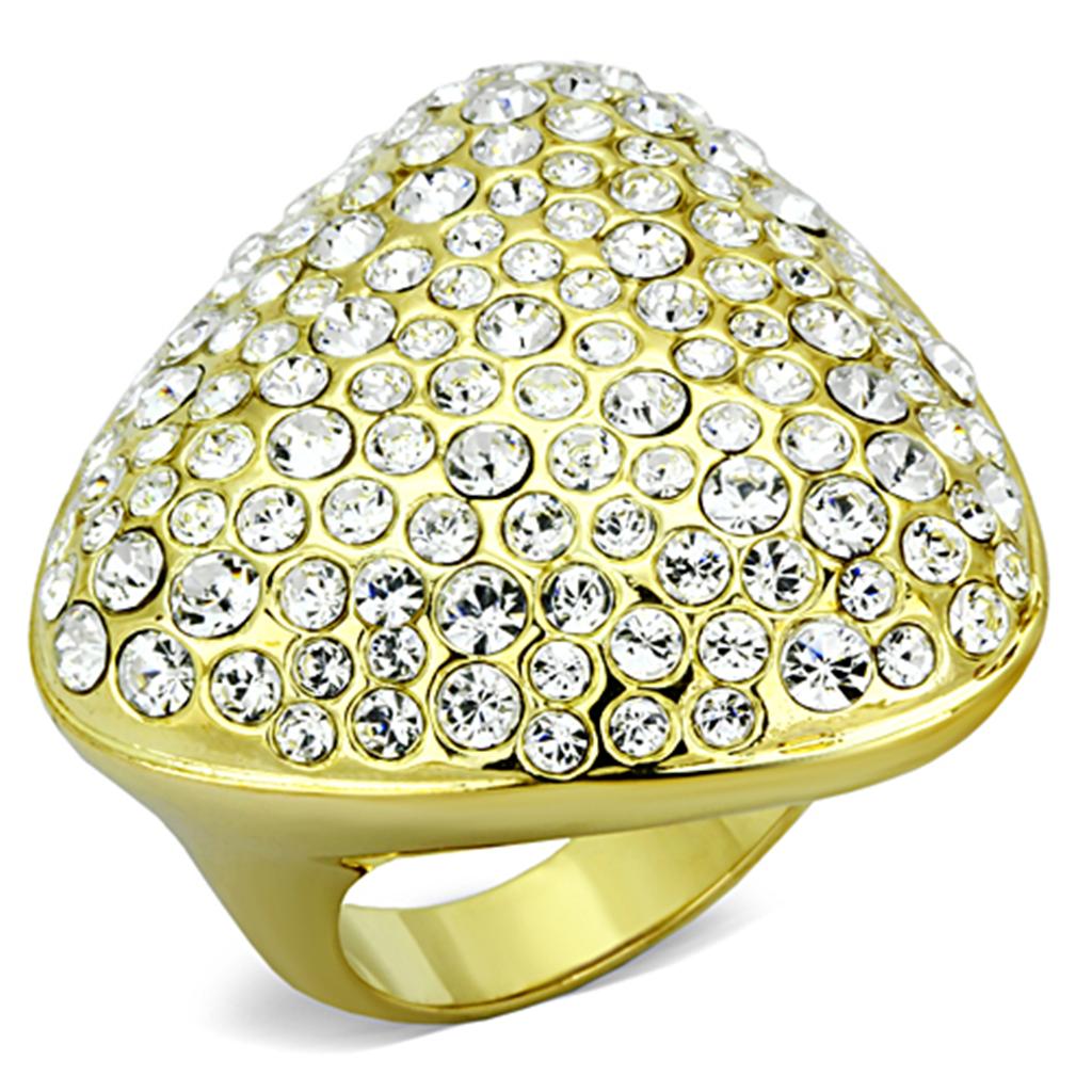 JCE3024 Gold Brass Ring with Top Grade Crystal  in Clear