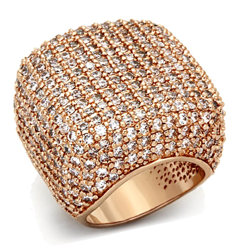 JCE3038 Rose Gold Brass Ring with AAA Grade CZ  in Clear