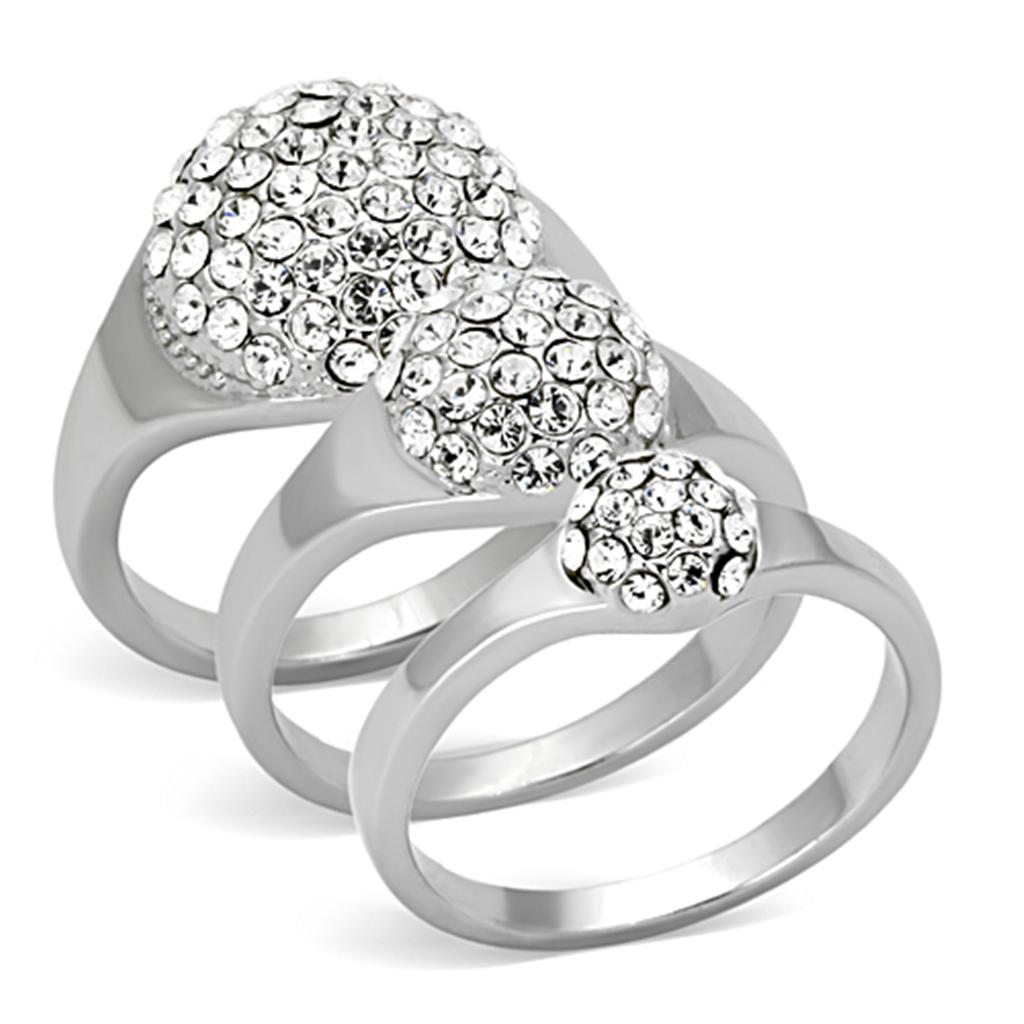 JCE3055 Rhodium Brass Ring with Top Grade Crystal  in Clear