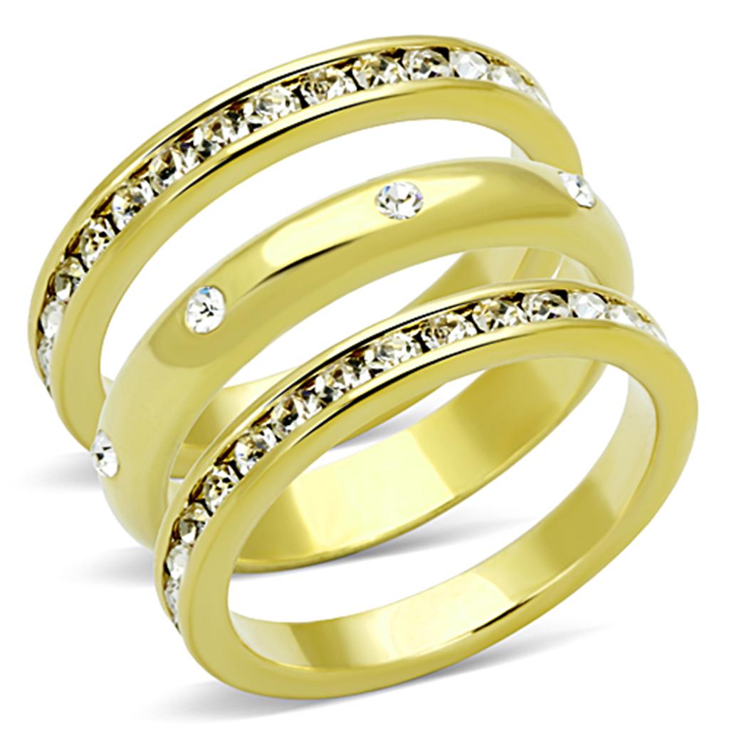 JCE3061 Gold Brass Ring with Top Grade Crystal  in Clear