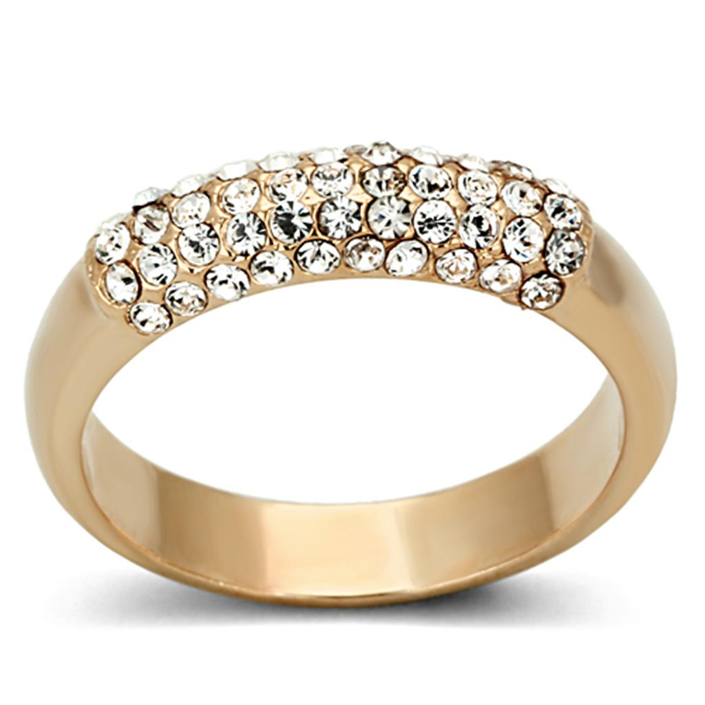 JCE3069 Rose Gold Brass Ring with Top Grade Crystal  in Clear