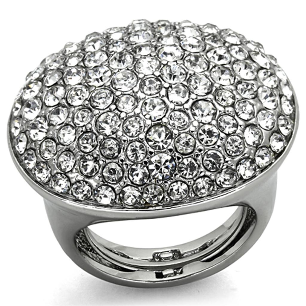 JCE3149 Rhodium Brass Ring with Top Grade Crystal  in Clear