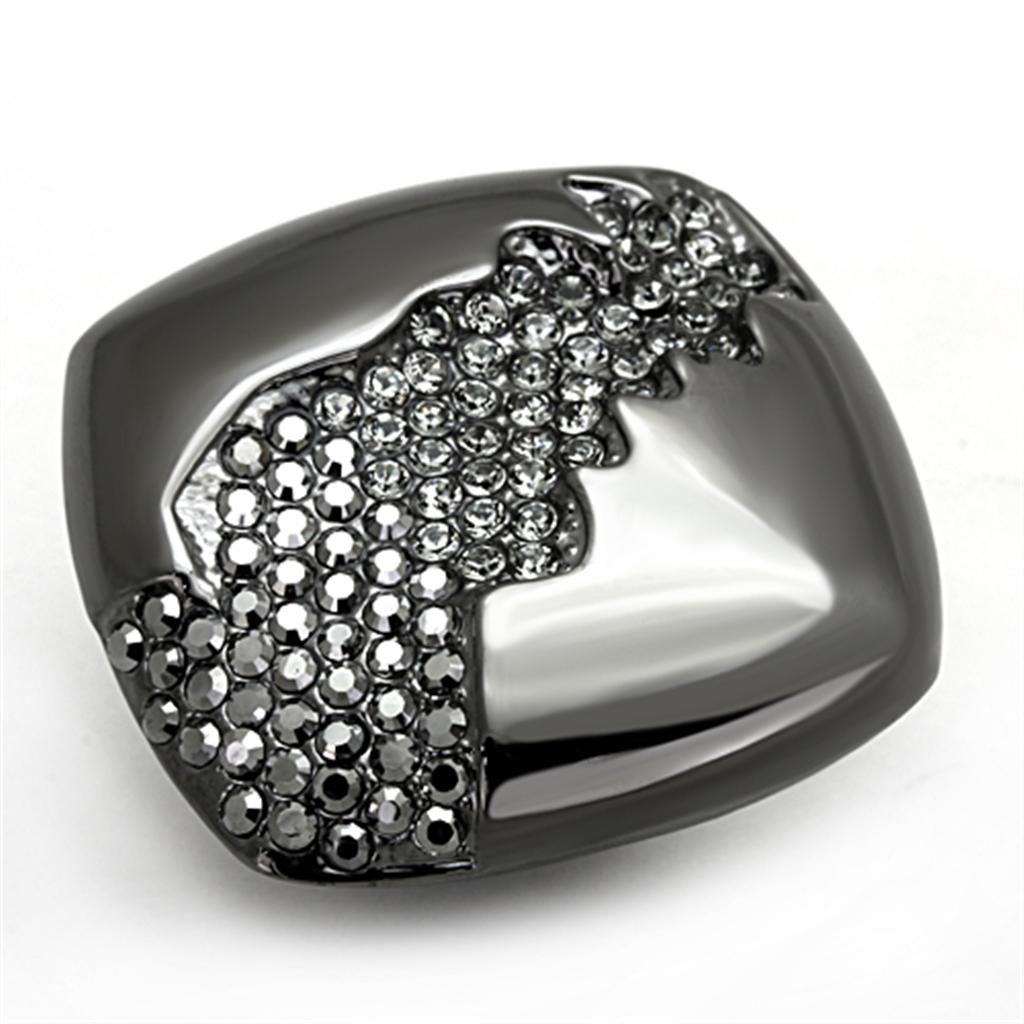 JCE3174 TIN Cobalt Black Brass Ring with Top Grade Crystal  in Black Diamond