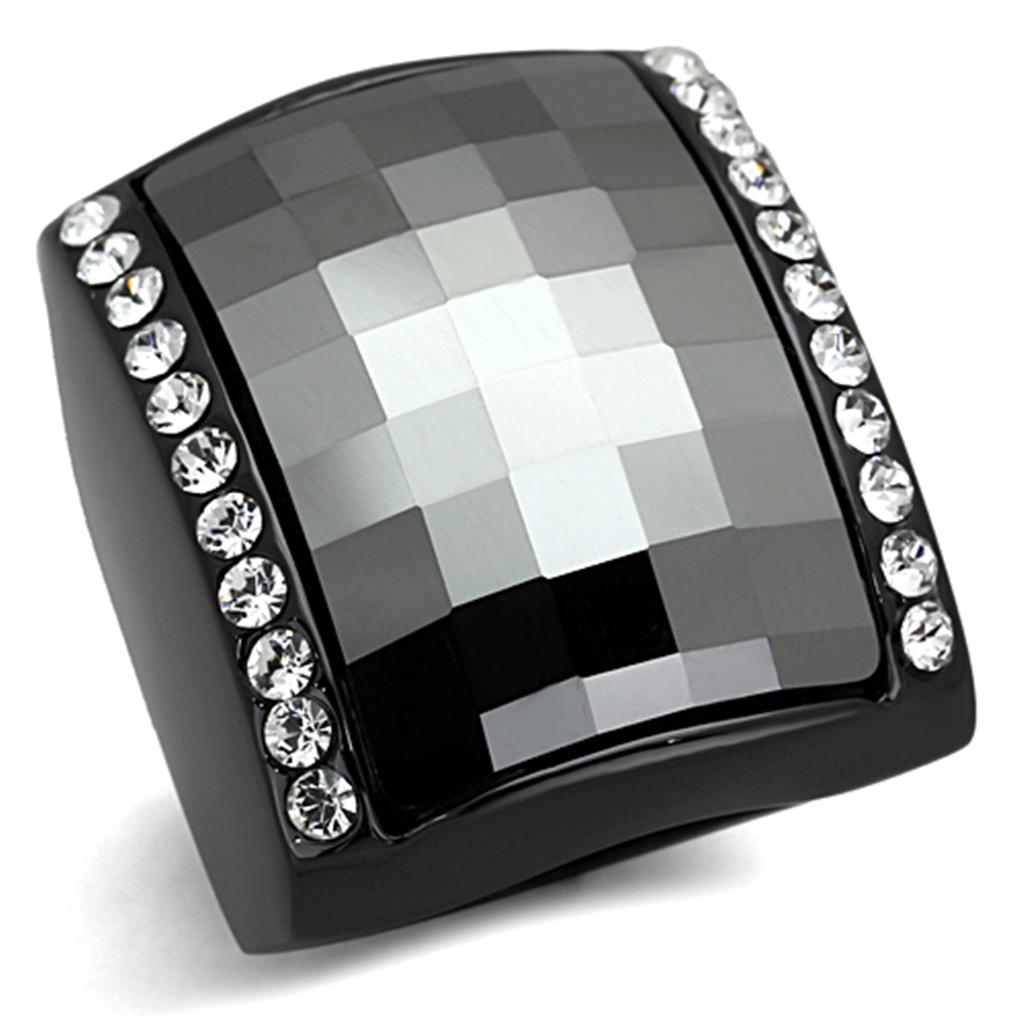 JCE3207 TIN Cobalt Black Brass Ring with Top Grade Crystal  in Black Diamond