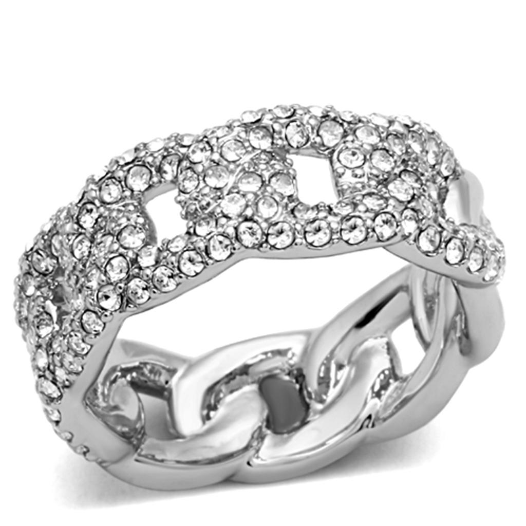 JCE3210 Rhodium Brass Ring with Top Grade Crystal  in Clear