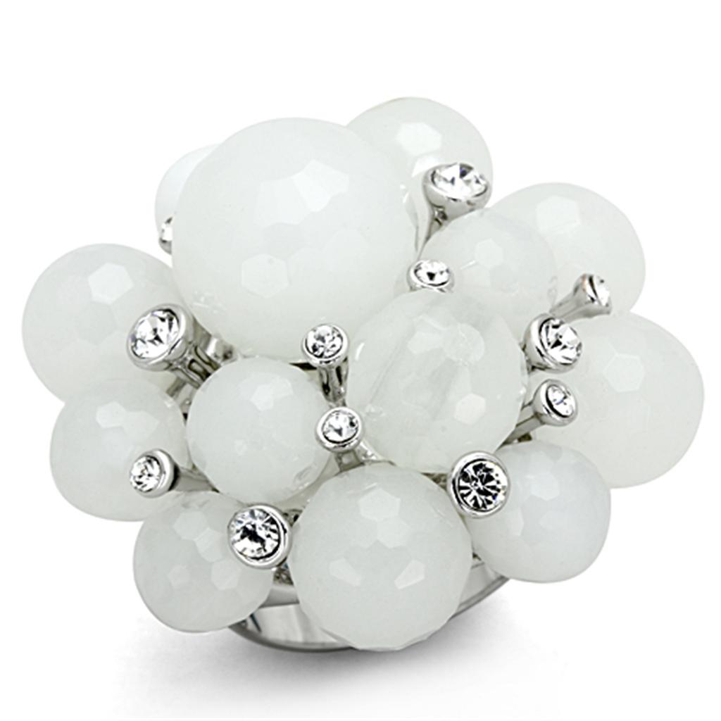 JCE3213 Rhodium Brass Ring with Synthetic Synthetic Glass in White