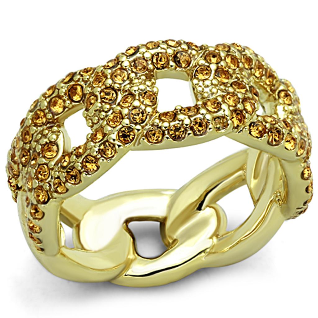 JCE3216 Gold Brass Ring with Top Grade Crystal  in Smoked Quartz