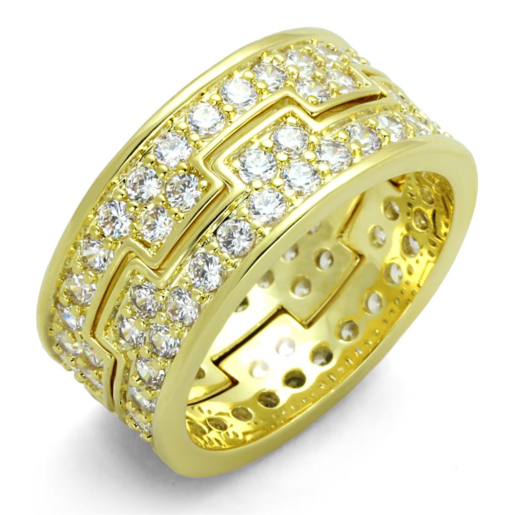 JCE3349 Gold Brass Ring with AAA Grade CZ  in Clear