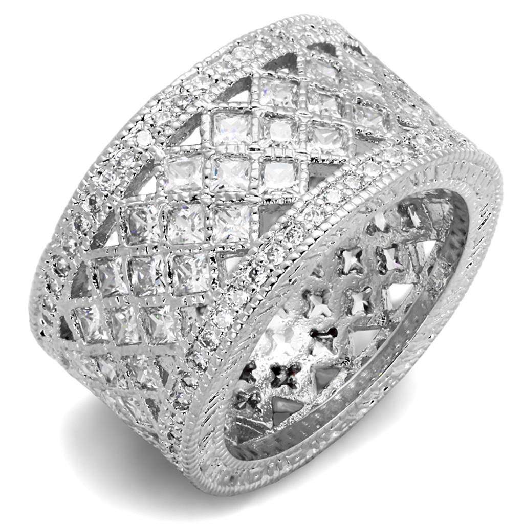 JCE3350 Rhodium Brass Ring with AAA Grade CZ  in Clear