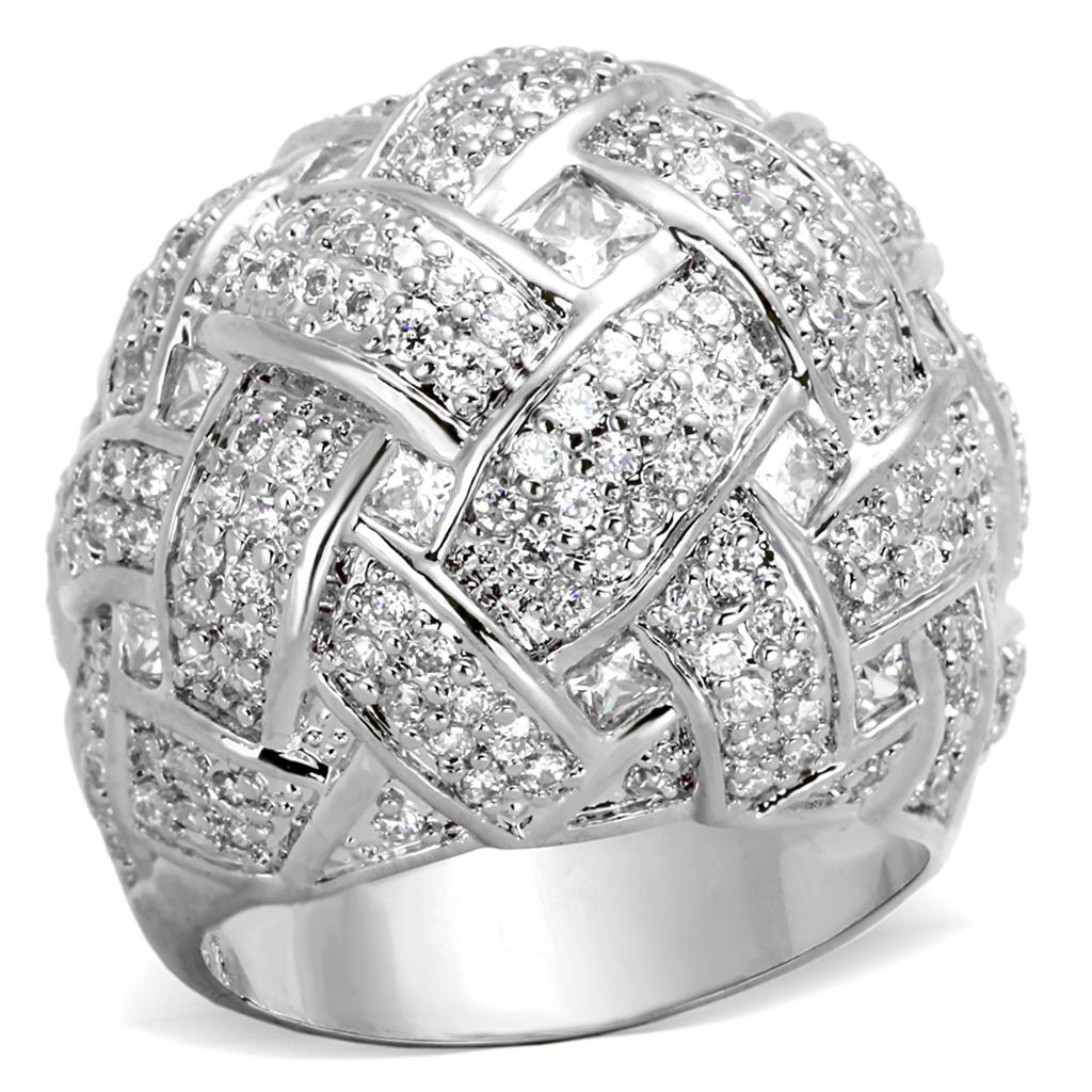 JCE3352 Rhodium Brass Ring with AAA Grade CZ  in Clear