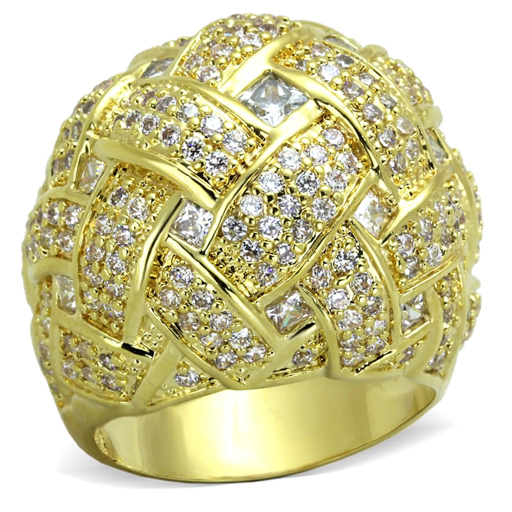 JCE3353 Gold Brass Ring with AAA Grade CZ  in Clear