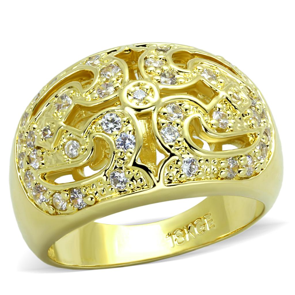 JCE3361 Gold Brass Ring with AAA Grade CZ  in Clear