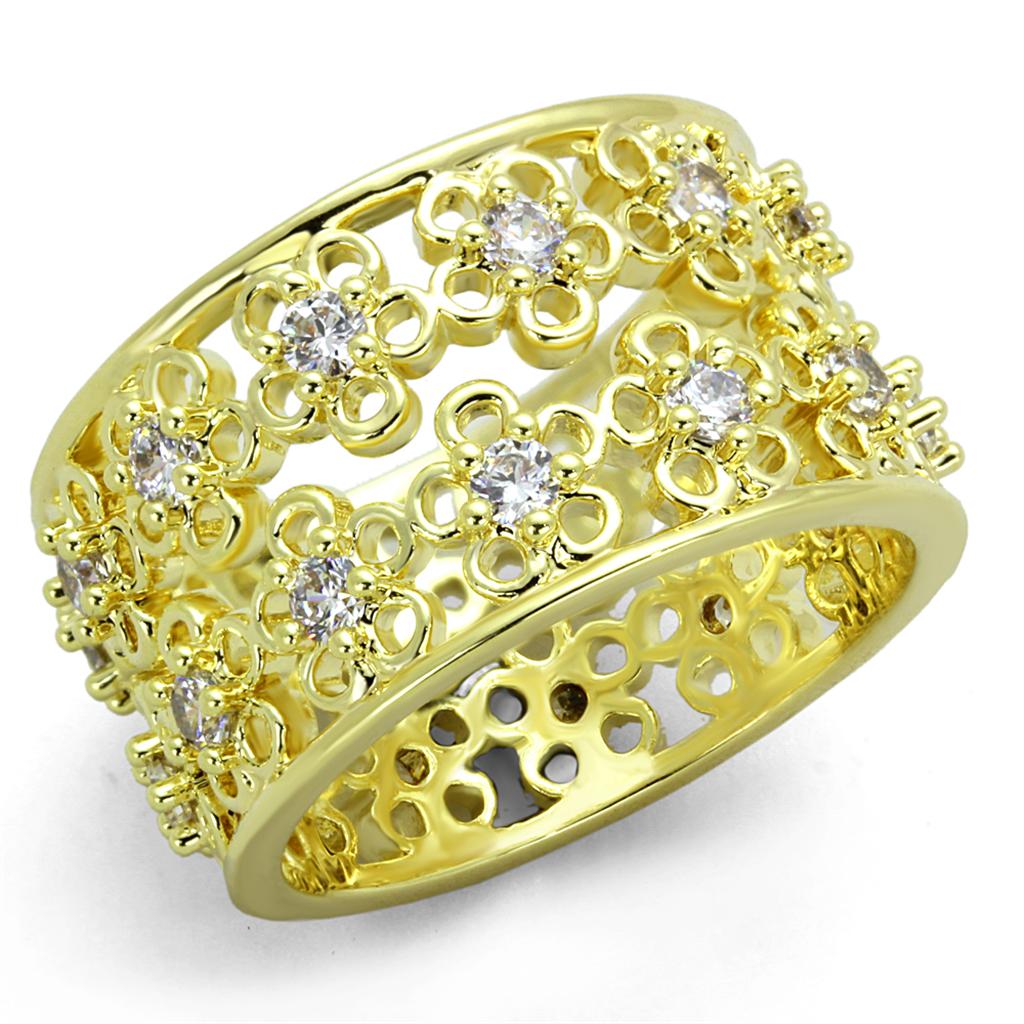 JCE3363 Gold Brass Ring with AAA Grade CZ  in Clear