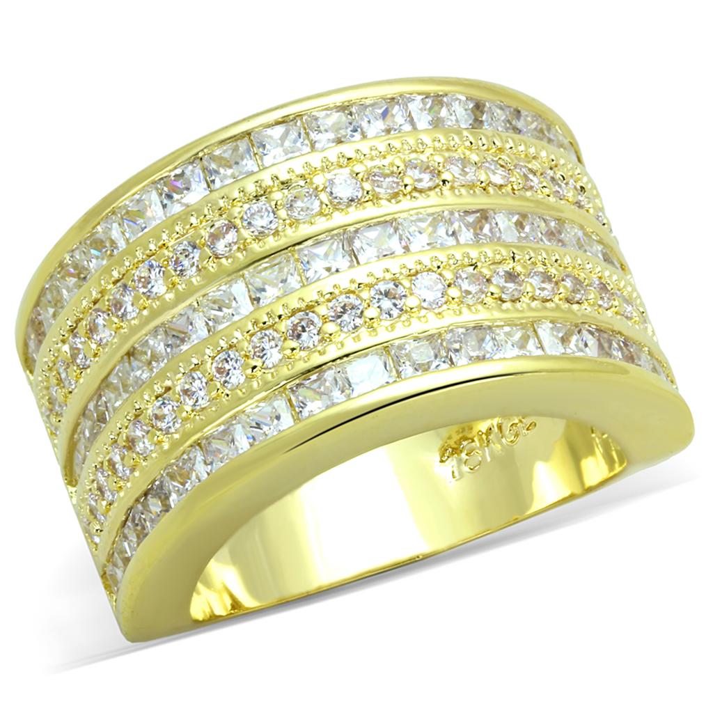 JCE3395 Gold Brass Ring with AAA Grade CZ  in Clear