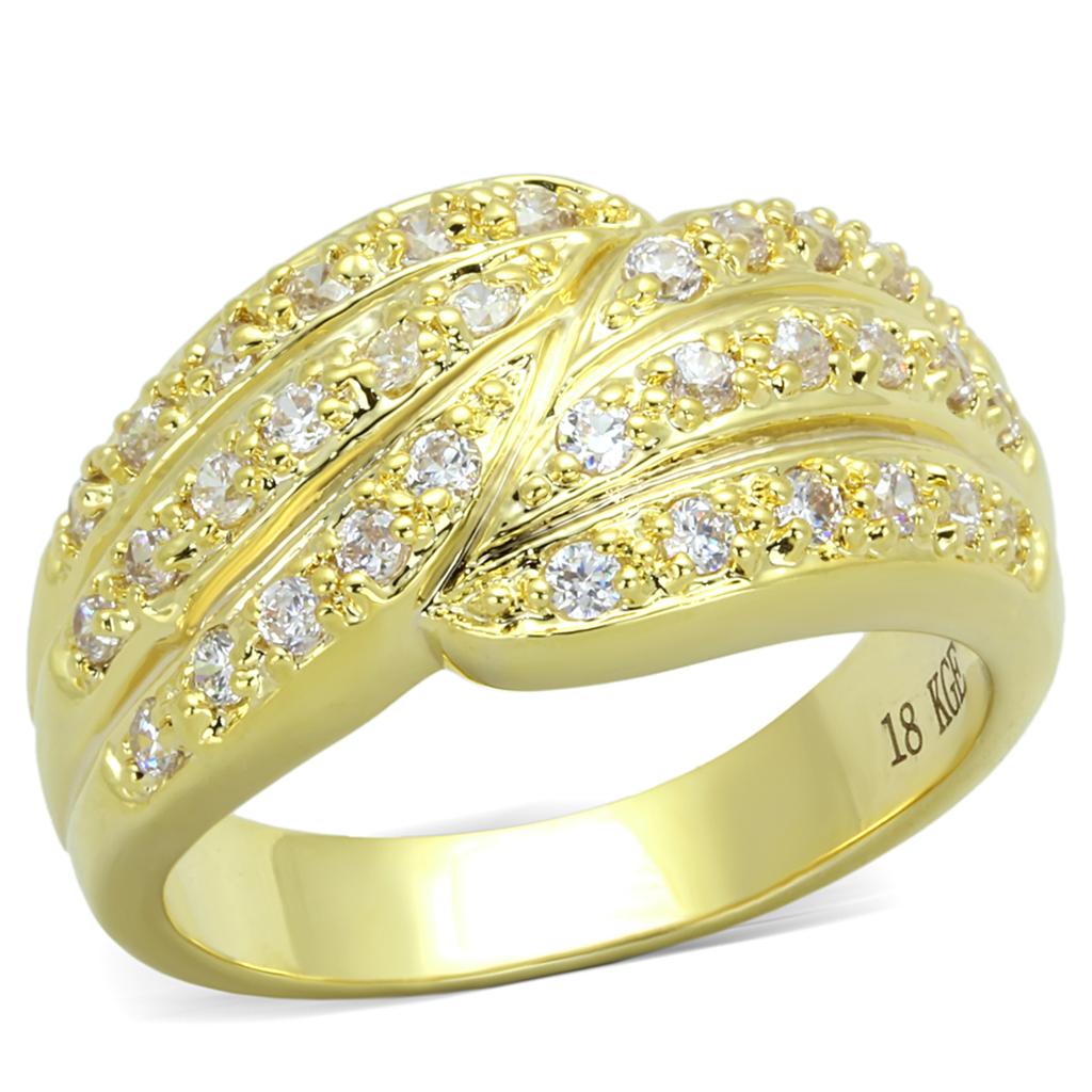 JCE3402 Gold Brass Ring with AAA Grade CZ  in Clear
