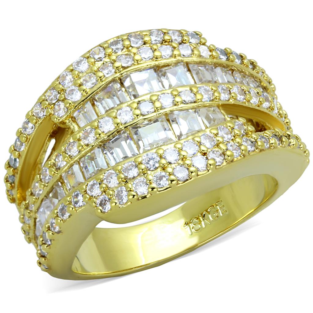 JCE3407 Gold Brass Ring with AAA Grade CZ  in Clear