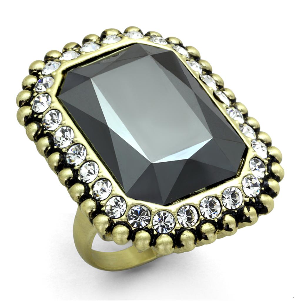 JCE3511 Gold & Brush Brass Ring with Top Grade Crystal  in Hematite