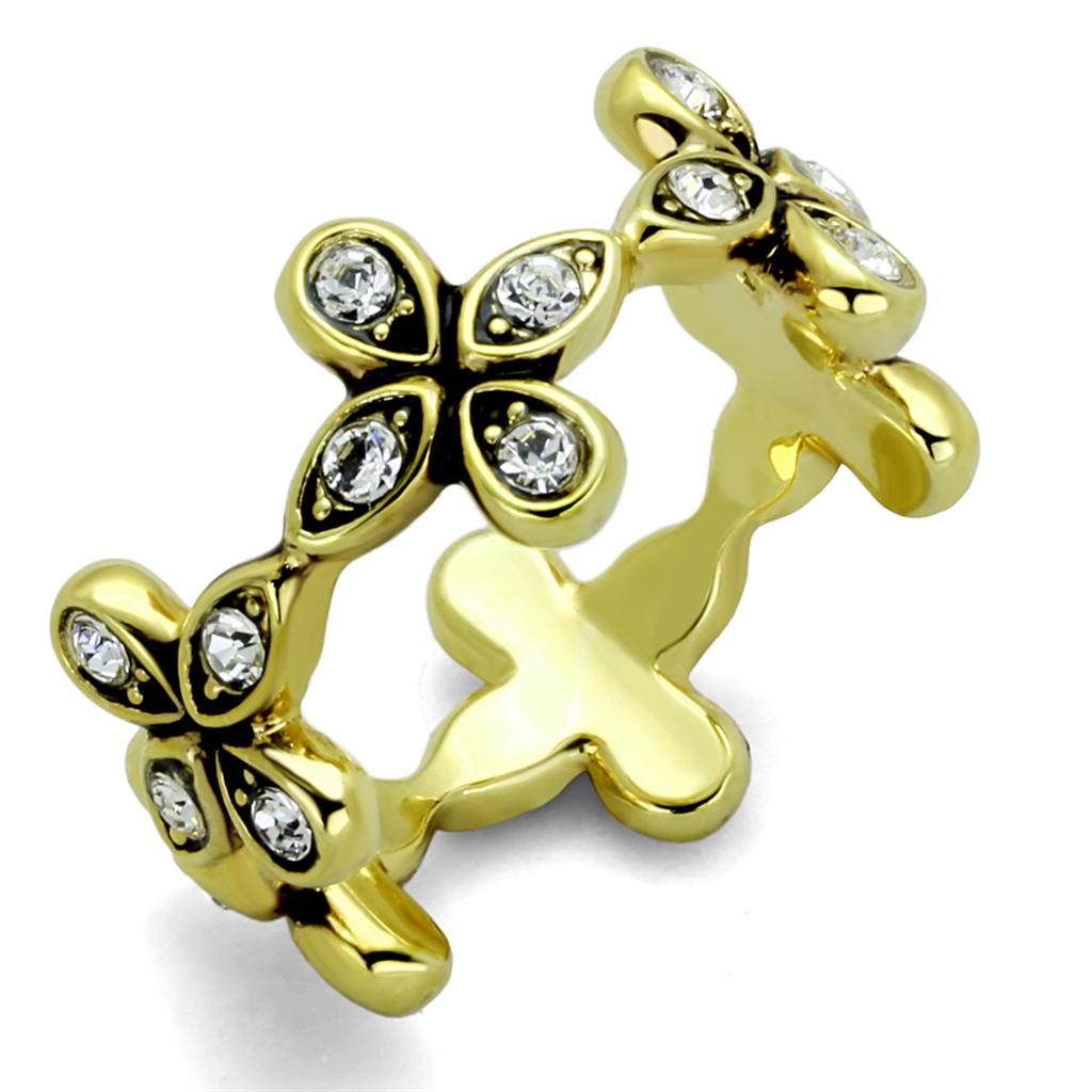 JCE3518 Gold Brass Ring with Top Grade Crystal  in Clear