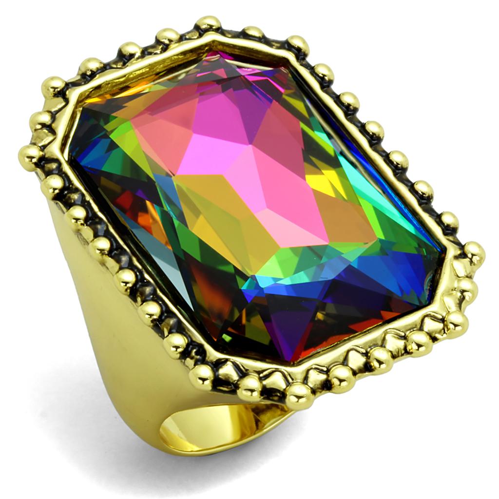 JCE3531 Gold Brass Ring with Top Grade Crystal  in Peacock